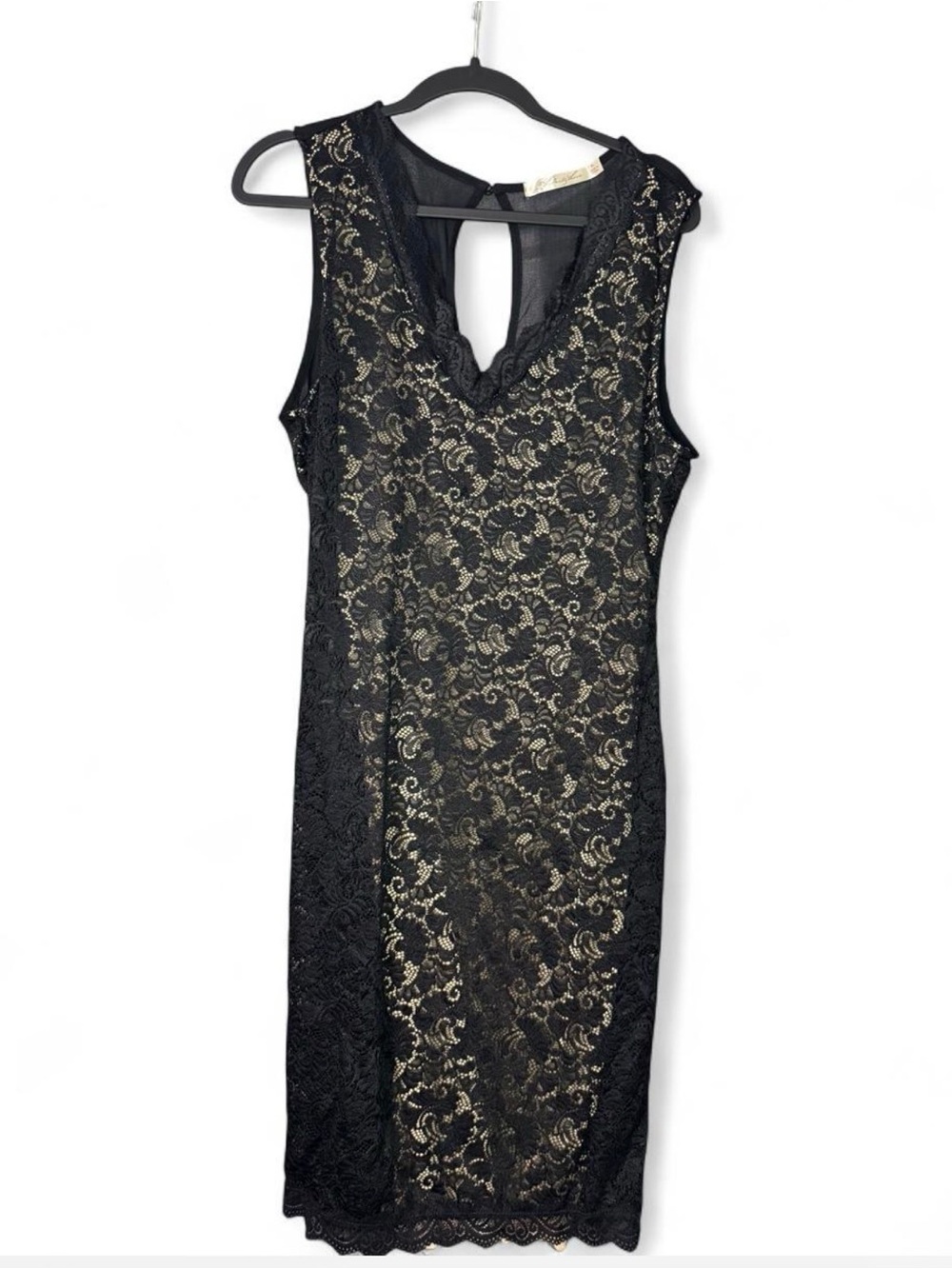 Liberty Love Black Lace Dress with Nude Underlay